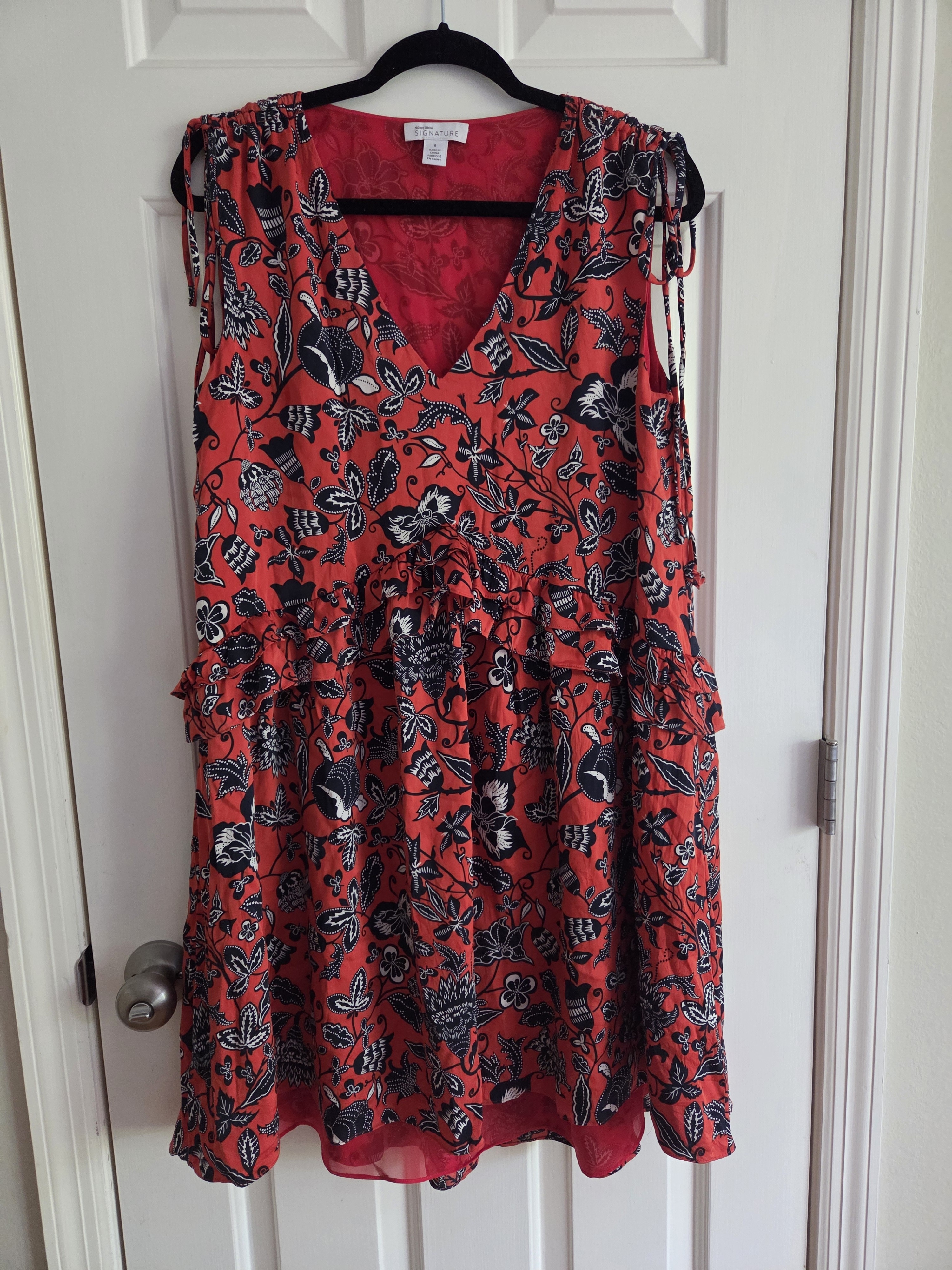 Nordstrom Red Floral V-Neck Mini Dress